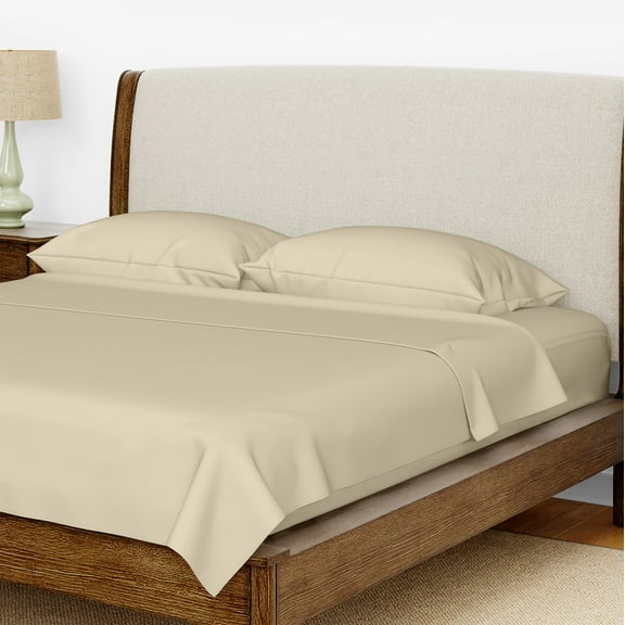 Home Boulevard Premium 4 Piece Bed Sheets Set - 100% Microfiber - Hypoallergenic, Ultra-Soft Sheets - Machine Washable - Shrinkage and Fade Resistant - Luxury Home Hotel Sheets (Beige, Full)