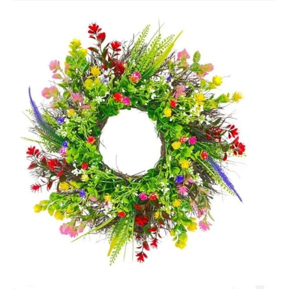 Home Brand, Ongmies Wildflower Wreath Spring Front Door Wreath 18Inches Artificial Wreath for Front Door Window Home Wall Wedding Festival Farmhouse Holiday Decoration, Wreath, Wreath*1