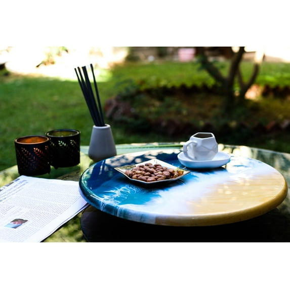 Home Breezes Lazy Susan 15 '' -100% Natural Wood with Beautiful Resin Surface Home Décor,