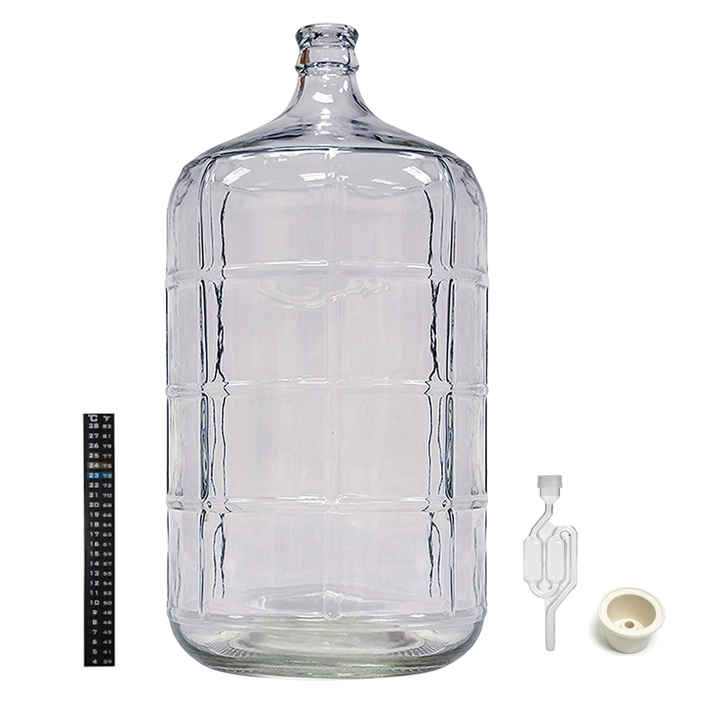 North Mountain Supply 5 Gallon Glass Carboy – Italian-Made Fermenting Jug With Stoppers & Airlock