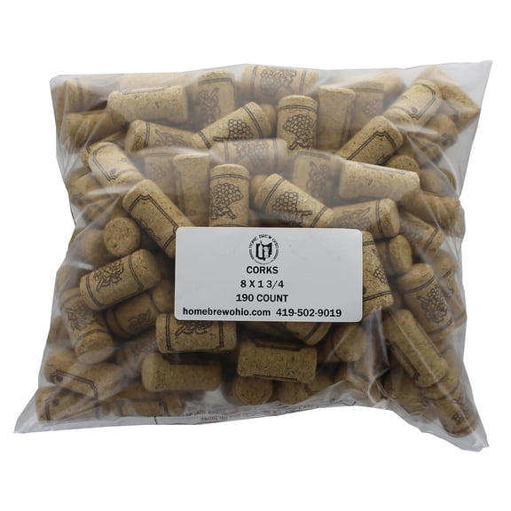 Home Brew Ohio #8 Straight Corks, 8" x 1 3/4" (Pack of 190)