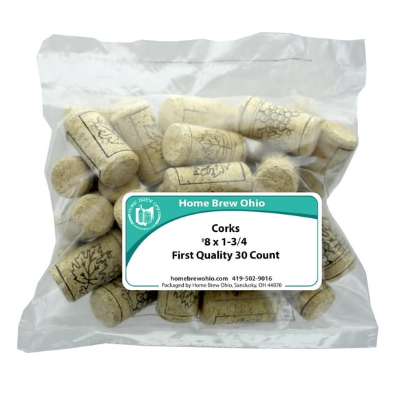 Home Brew Ohio 8 X 1 3/4 First Quality Wine Corks 30 count
