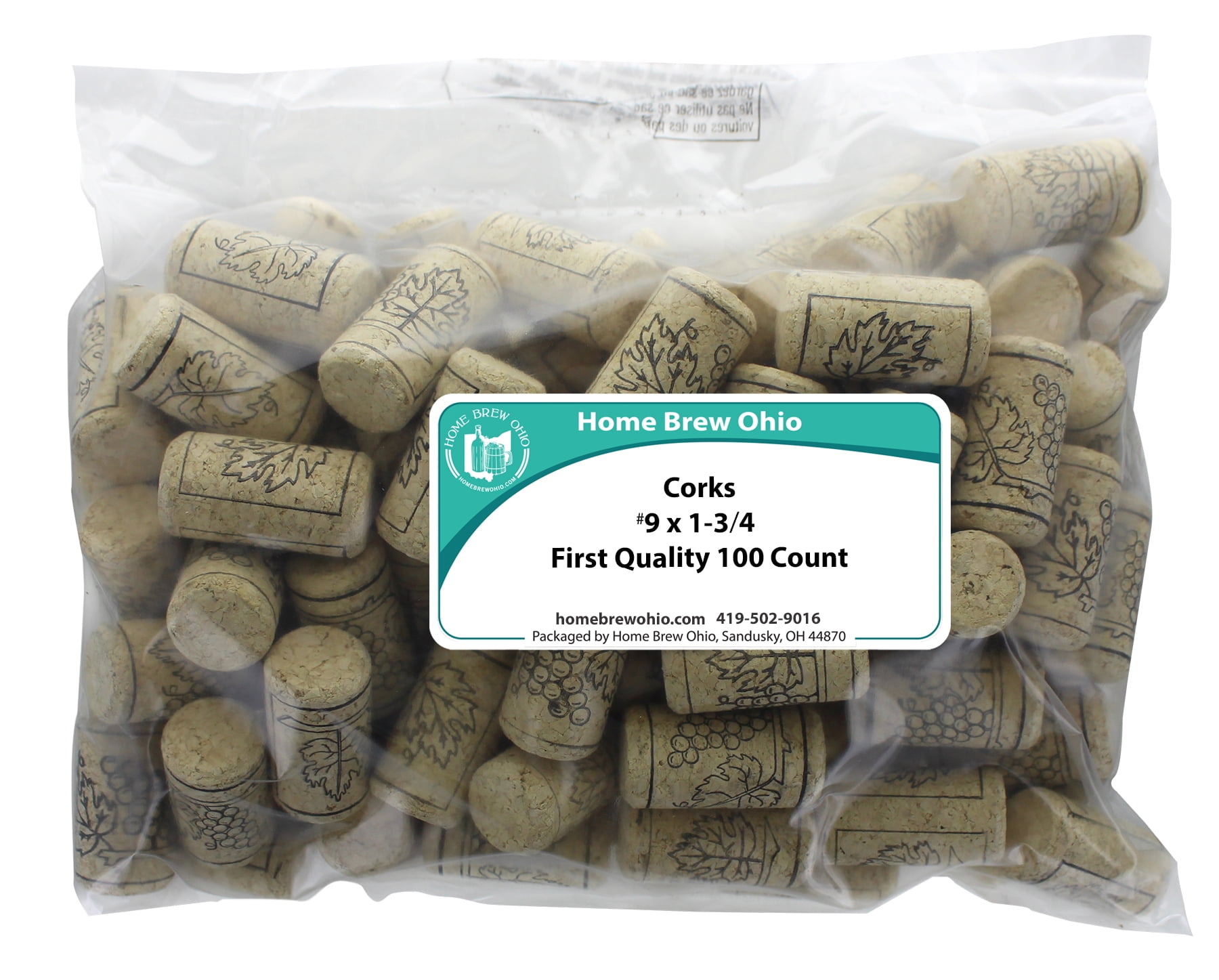 Home Brew Ohio 9 X 1 3/4 First Quality Wine Corks 100 count