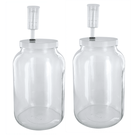 Home Brew Ohio One Gallon Glass Complete Wide Mouth Fermenter Set of 2