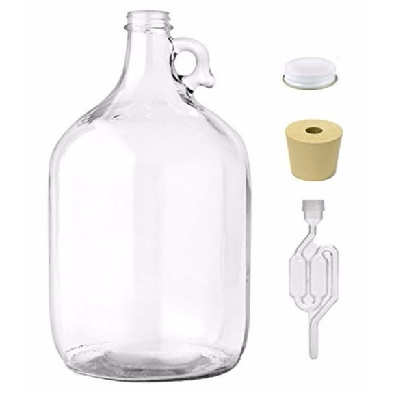 Home Brew Ohio One Gallon Glass Jug With Twin Bubble Airlock, Metal Screw Cap...