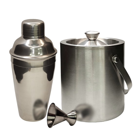 Home Brew Ohio Stainless Steel Cocktail Shaker 500ml, Double Walled Ice Bucket, and Jigger 1/2oz X 2oz