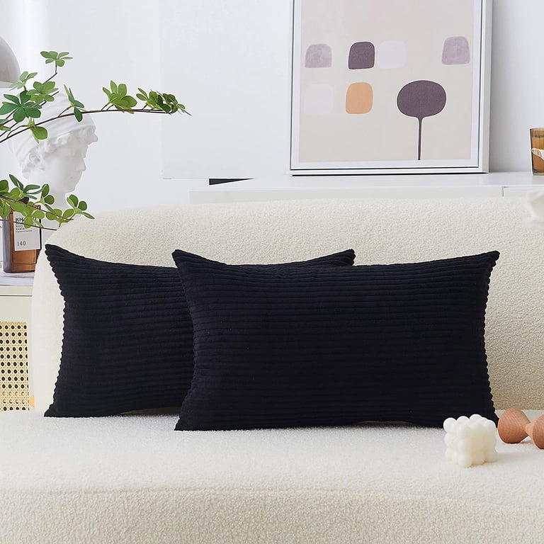 Home Brilliant Rectangle Throw Pillow Super Soft Striped Corduroy