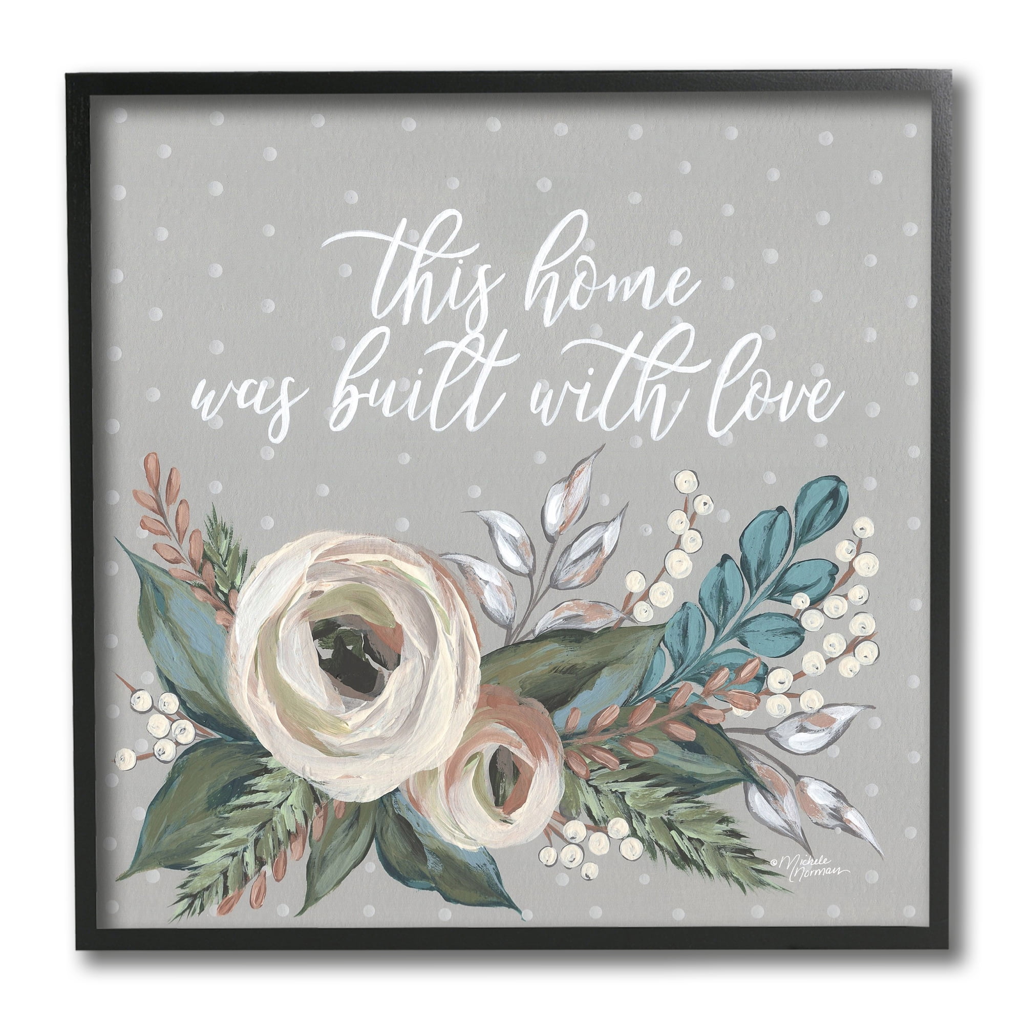 Home Built With Love Quote Assorted Bouquet 12 in x 12 in Framed Painting Art Prints, by Stupell Home Décor