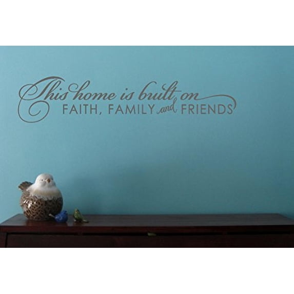Home Built on Faith, Family Friends Inspirational Wall Decal, 23x5-Inch, Storm Gray