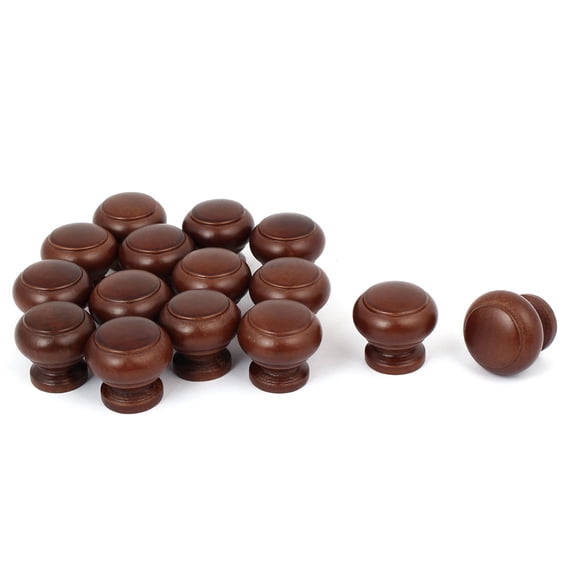 Uxcell Home Furniture Drawer Wooden Wood Pull Knob Grab Handle Dark Brown 27mmx25mm 15Pcs