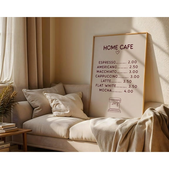 Home Cafe Menu Poster, Retro Coffee Art Print, Unframed Paper Poster 8x10in