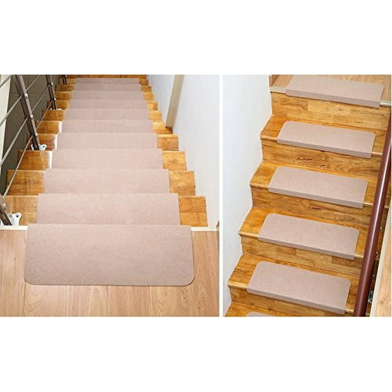 Home Cal 13 Non Slip Stair Treads, Easy Tape Installation & Rubber Backing (Wheat)