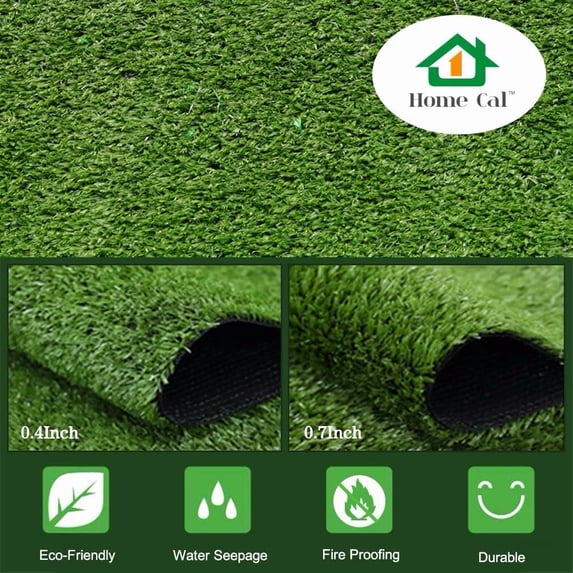 Home Cal Artificial Grass Outdoor Rug - 4'x7' Faux Fake Grass Decor Mat Rug Carpet Turf Neat Edge for Home Pet Lawn and Landscape Outdoor or Indoor, Blade Height 0.59", Army Green