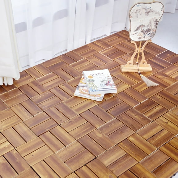 Home Cal Interlocking Deck Tile (Pack of 10, 12"x12") Acacia Hardwood Deck Tile, Interlocking Patio Tile in Solid Acacia Wooden Oiled Finish Waterproof all Weather Perfect