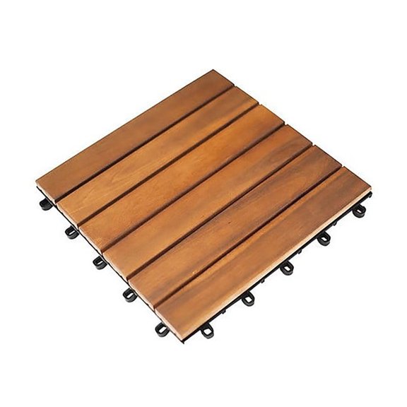 Home Cal Interlocking Deck Tile (Pack of 10, 12"x12") Acacia Hardwood Deck Tile, Interlocking Patio Tile in Solid Acacia Wooden Oiled Finish Waterproof all Weather Perfect