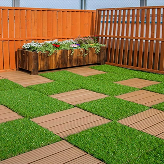 Home Cal Interlocking Grass Deck Tiles (Pack of 10, 12"x12")Turf Tiles Snap On Tile Flooring - Fake Grass Tiles, Artificial Grass Floor | Rubber Tiles, Outdoor Tile for Patio Table Grass Balcony Decor
