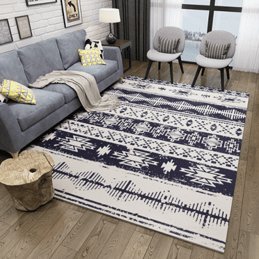 Home Cal Modern Non-Slip Area Rug - 7x10ft Rubber Backing Throw Rugs Door Mat, Rectangle Indoor Area Rugs for Bathroom,Bedroom,Living Room,Laundry Room - Ethnic Style Geometric Printed