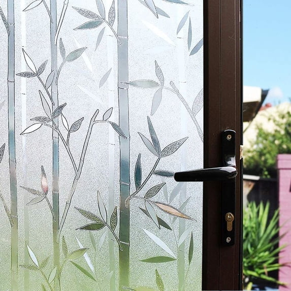 Home Cal Window Privacy Film No Glue Self Static Cling Window Covering Removable Frosted Glass Film for Bathroom Office Meeting Room Living Room, Bamboo, 35.4"x78.8"