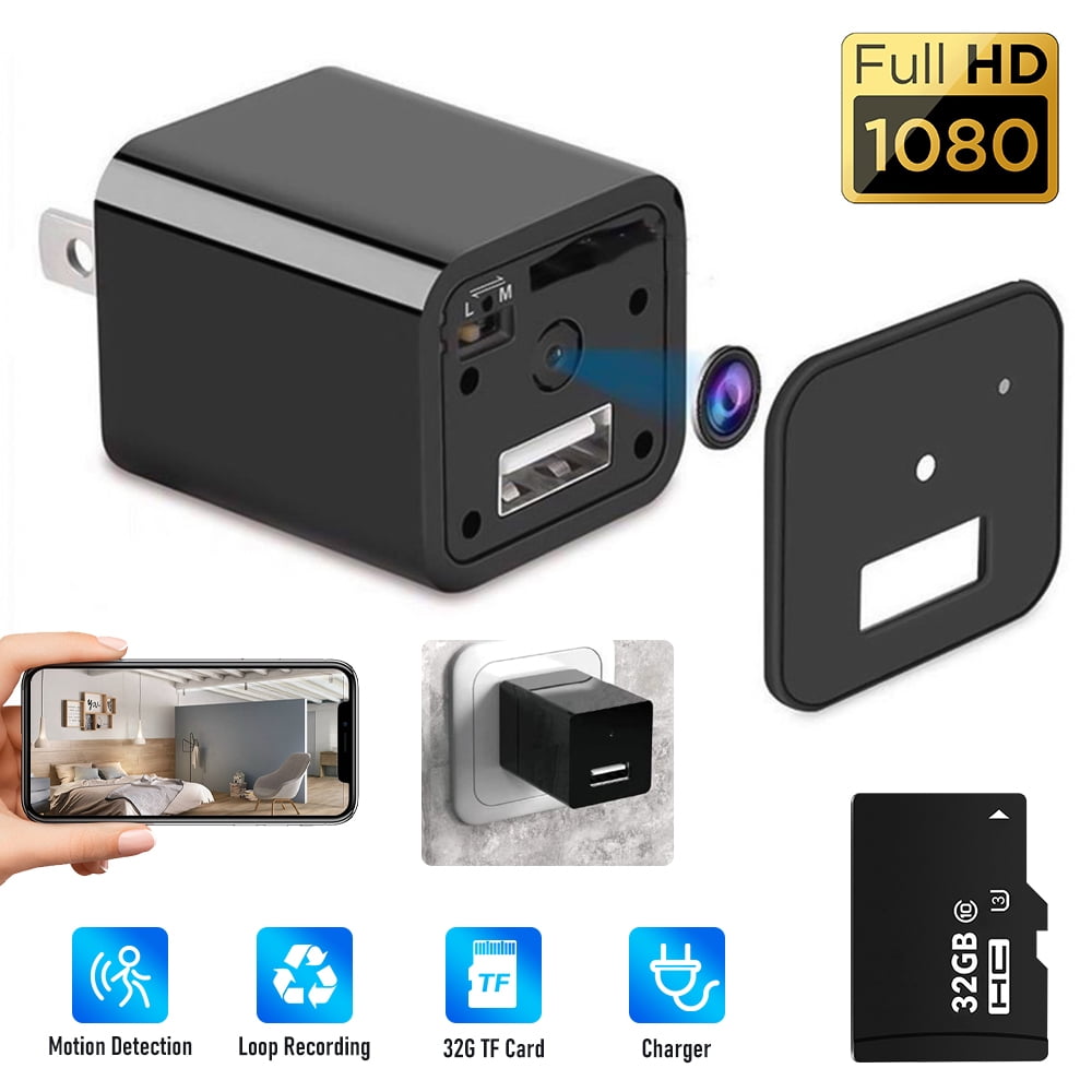  Mini Spy Camera Wireless Hidden Home WiFi Security Cameras  with App 1080P, Bundle 32GB SD Card + USB Reader + Adaptor. Night Vision  Indoor Outdoor iPhone/Android Phone Small Nanny Cam