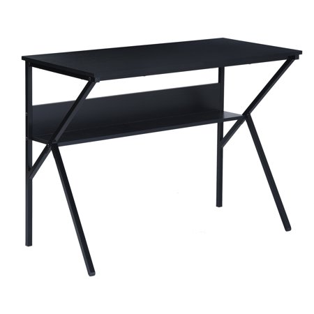 Home Casa Computer Desk 39.4 inch with Storage Shelves Study Writing Computer Desk for Home Office, K-shape Modern Simple Style PC Desk, Black Metal Frame, Black Table Top