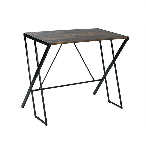 Home Casa Laptop Writing Study Table Simple Z-Shaped Metal Frame Desk Easy Assemble Space Saving Table for Home Office Study Room Living Room, Brown