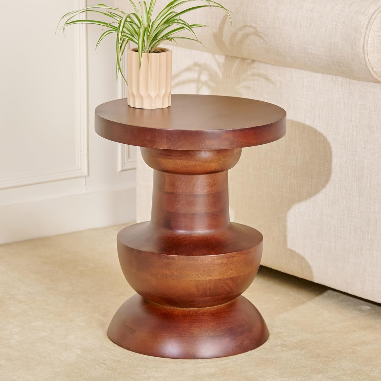 Boden Black and Wood Accent Table with Walnut Mango Wood Base