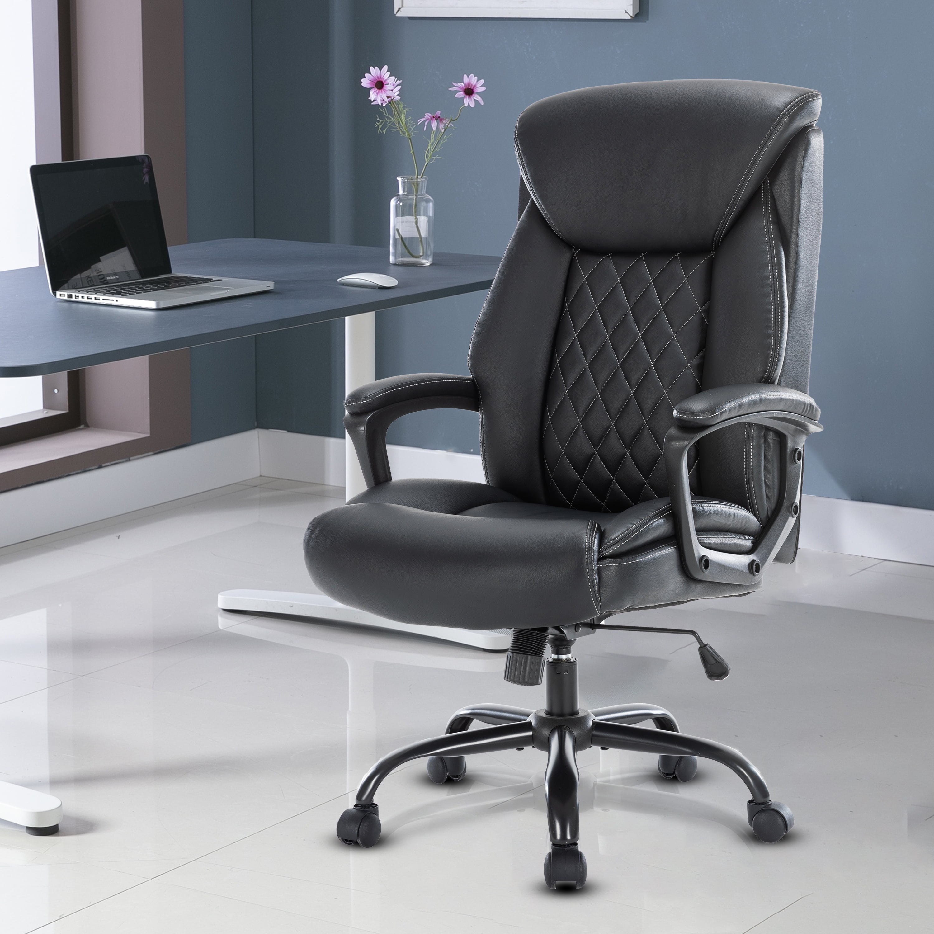 Home Chair Office Chair, 300 LBS Executive Leather Chair with Fixed