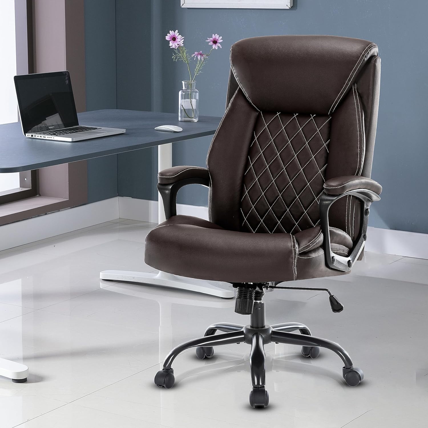 Home Chair Office Chair, 300 LBS Executive Leather Chair with Fixed