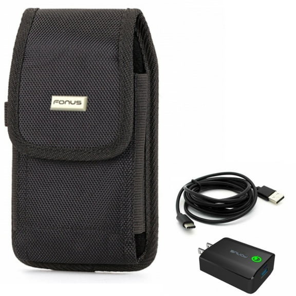 Home Charger + Case Belt Clip for Motorola One 5G Ace Phone - 18W Fast 6ft USB Cable Type-C Turbo Charge and Swivel Holster Rugged Cover Combo for Motorola One 5G Ace (2021)