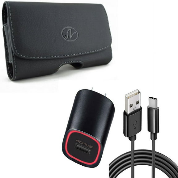 Home Charger & Case Belt Clip for iPhone 15 Pro Max - Fast 18W USB Cable 6ft TYpe-C Power and Leather Swivel Holster Loops L9Z for iPhone 15 Pro Max (6.7")