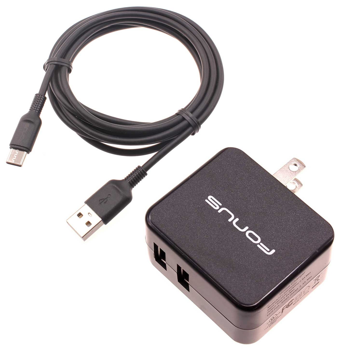 Home Charger for Nokia C200, T20/T21 - 17W 2-Port USB 3.4A Type-C Cable 6ft for Nokia C200, T20/T21