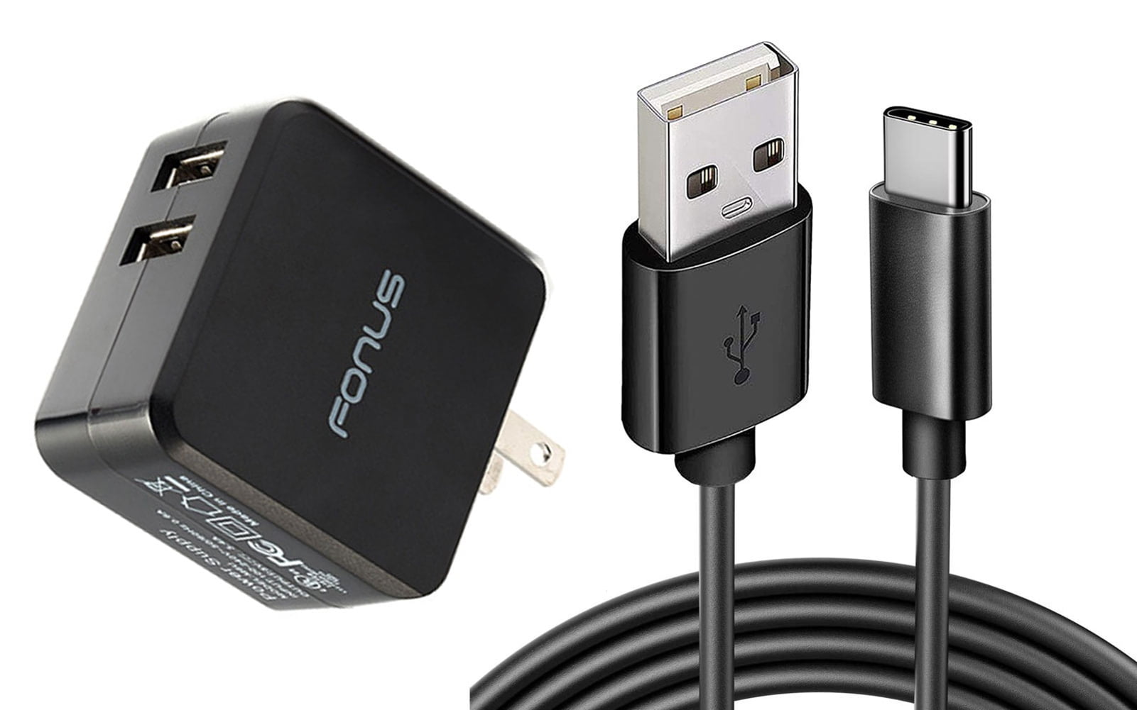 Home Charger for Nokia G90/G100/G300/G310 5G - 17W 2-Port USB 3.4A Type-C Cable 6ft for Nokia G90/G100/G300/G310 5G
