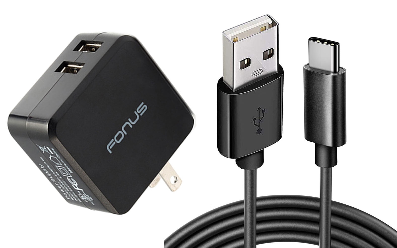 Home Charger for Nokia T20/T21 - 17W 2-Port USB 3.4A Type-C Cable 6ft Power Adapter