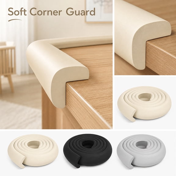 Home Childproofing Strip, Child Safety, Table Protector, 79 Inch Beige L-Shaped Soft Padded Anti-Collision Strip, Heavy Duty Nbr Material for Sharp Edges, Easy to Install Non