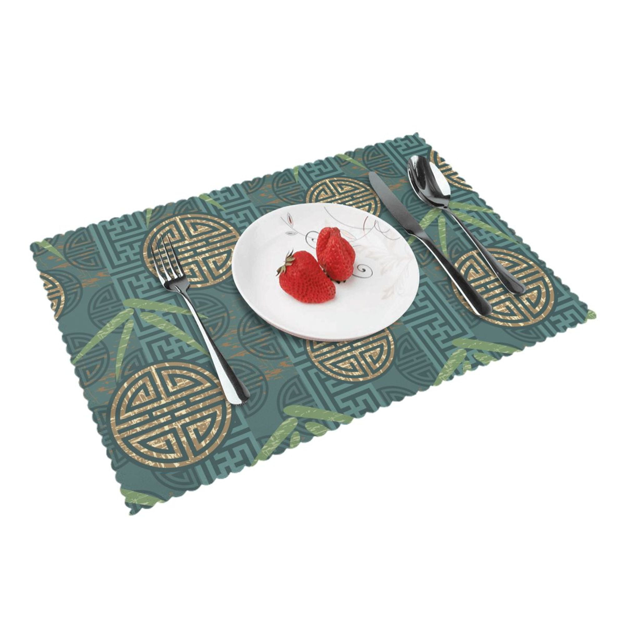 Home Chinese Style Pattern Placemats Set Of 4 Washable Wipeable Place