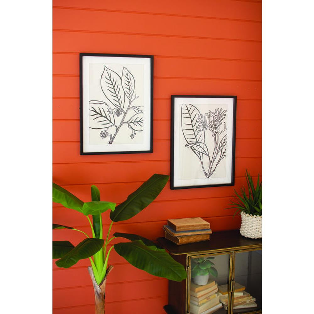 Set of Two Framed Black Leaf Prints Under Glass
