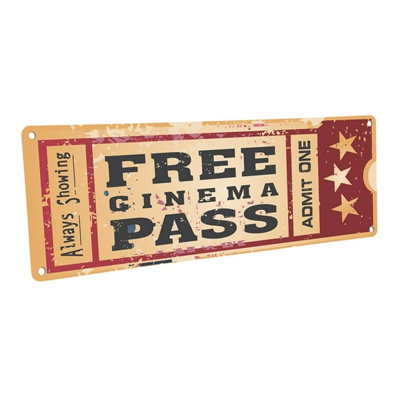 Home Cinema Movie Ticket 4"x12" Metal Sign, Wall Décor for Theater and Family Room