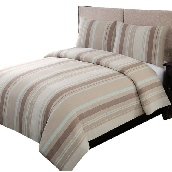 Home Classics Logan Tan Beige Stripe 3 Pc Duvet Set King Bed Comforter Cover