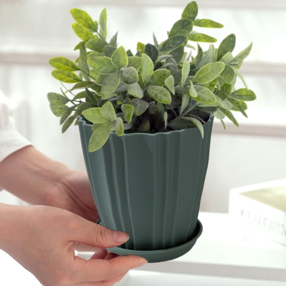 TOPRenddon Green Plastic Flower Pots Balcony Vegetable Garden Green Plant Pot Container With Base Home Succulent Bonsai Plant Storage