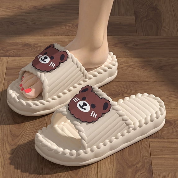 Home Cloud slippers Women puppy sandals bow Big eyes Flip flops Cartoon Soft beach non slip house shoes Men platform women slide