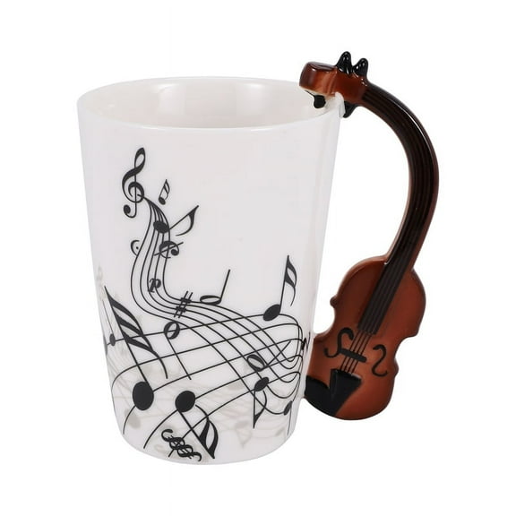 Home Coffee and Tea Mug for Music Lovers, Violin Handle Ceramic Cup 220ml Irregular Shape Free-Spectrum Violin Mug