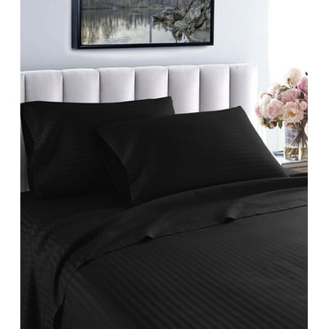 Home Collection 1200 Thread Count 100% Cotton Egyptian Quality Deep Pocket Stripe Sheet Set (California King, Black)