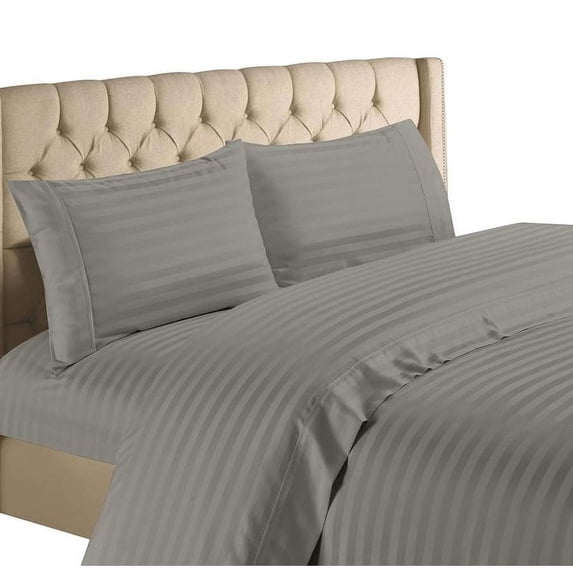 Home Collection 1200 Thread Count 100% Cotton Egyptian Quality Deep Pocket Stripe Sheet Set (Full, Grey)