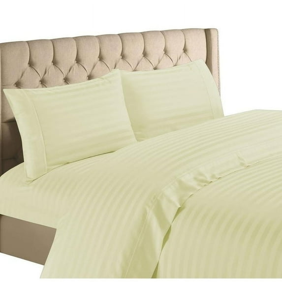 Home Collection 1200 Thread Count 100% Cotton Egyptian Quality Deep Pocket Stripe Sheet Set (Full, Ivory)