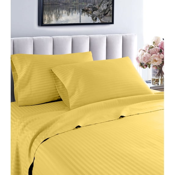 Home Collection 1200 Thread Count 100% Cotton Egyptian Quality Deep Pocket Stripe Sheet Set (Queen, Gold)