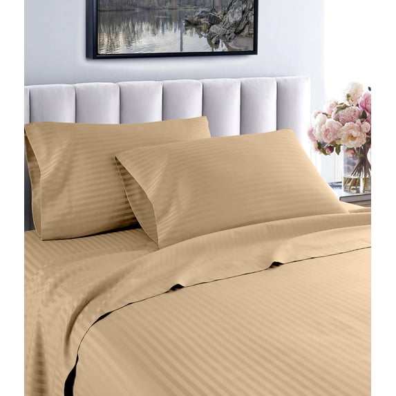 Home Collection 1200 Thread Count 100% Cotton Egyptian Quality Deep Pocket Stripe Sheet Set (Queen, Taupe)