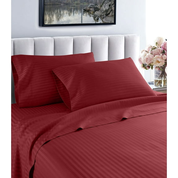 Home Collection 1200 Thread Count 100% Cotton Egyptian Quality Deep Pocket Stripe Sheet Set (Twin, Burgundy)