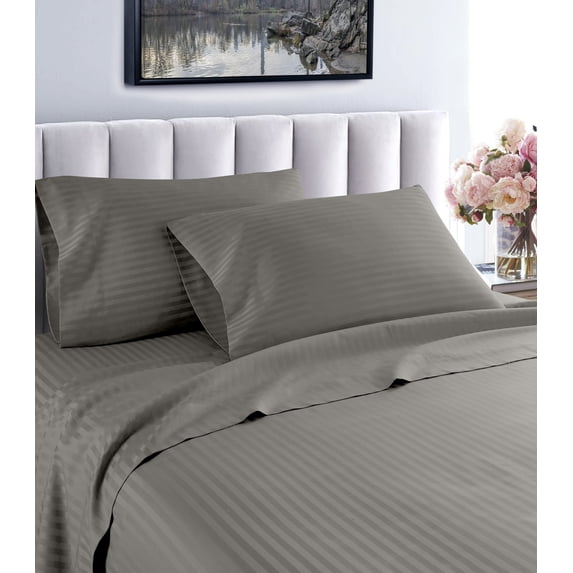 Home Collection 1200 Thread Count 100% Cotton Egyptian Quality Deep Pocket Stripe Sheet Set (Twin XL, Grey)