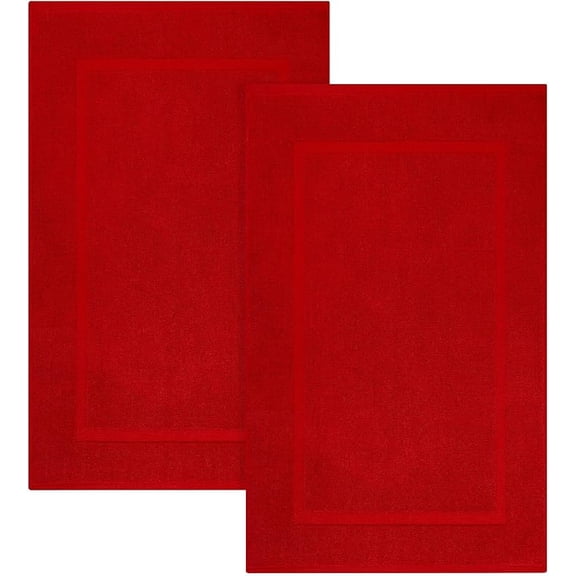 Home Collection 2-Piece Cotton Bathroom Mat Set, 21" x 34" - 100% Cotton, Absorbent, Quick-Dry, Bath Towel Mats for Floor, Red [Not a Bathroom Rug]