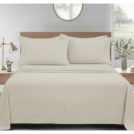 Home Collection 6 Piece Queen Sheet Set, Soft Microfiber Bedding Set with Deep Pocket Fitted Sheet and Pillowcases-Beige